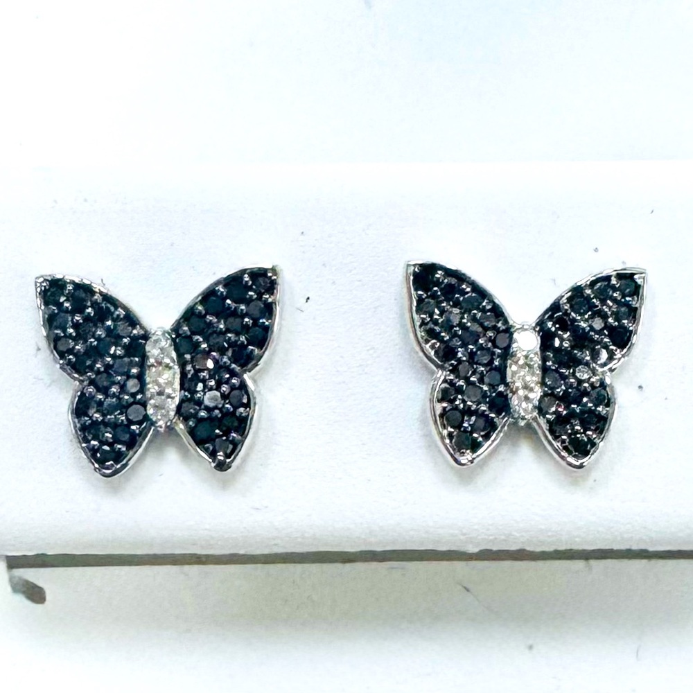 Black Diamond and White Gold Butterfly Earrings
